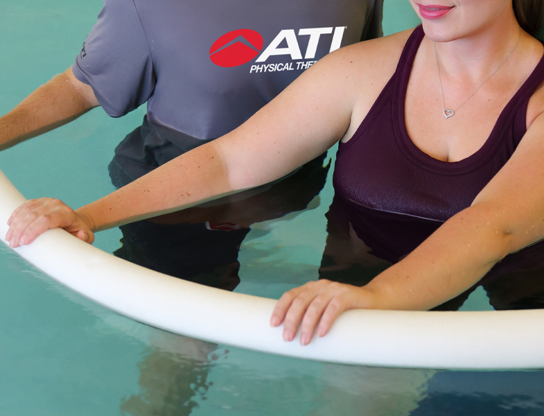 Woman engaging in hydro physical therapy